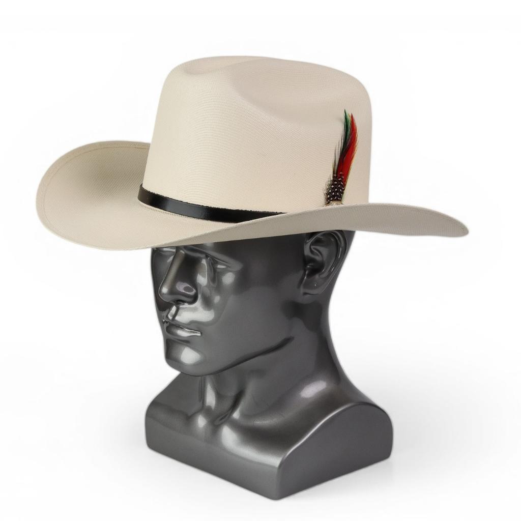 Vista lateral destacando longitud del ala y pluma decorativa.