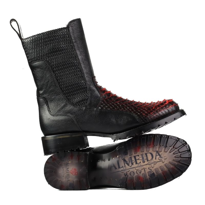 Bota Casual Biker Piton Negro/Rojo