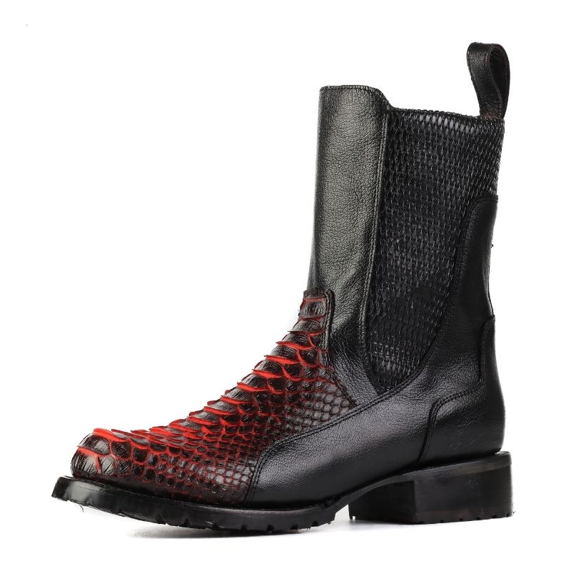 Bota Casual Biker Piton Negro/Rojo
