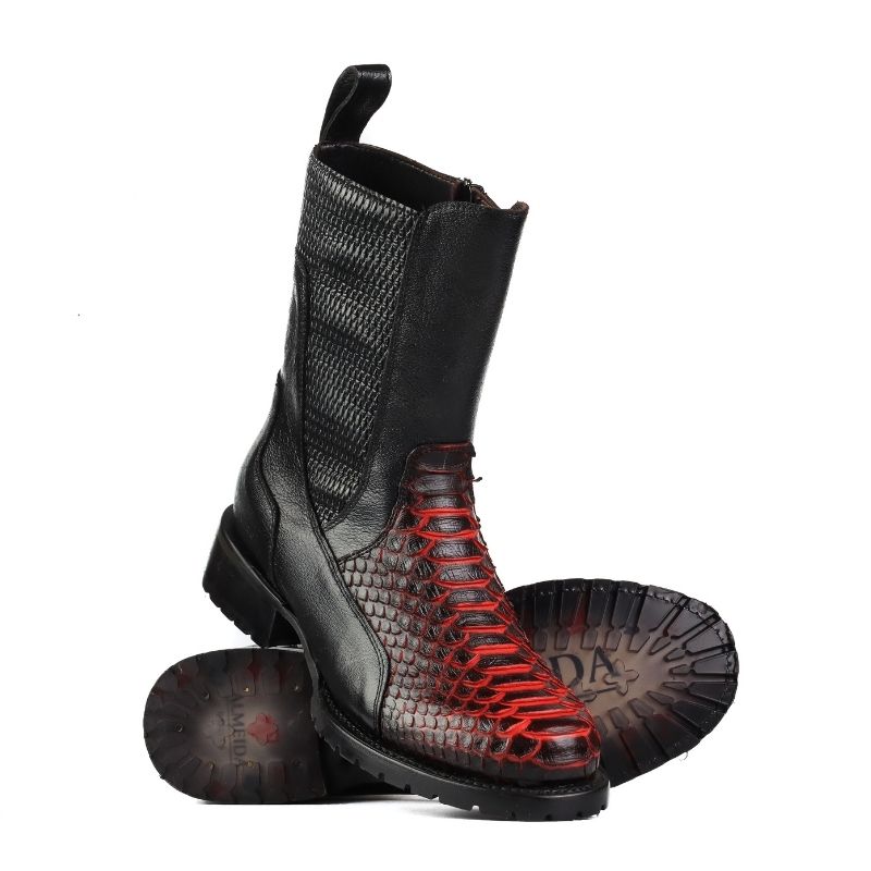 Bota Casual Biker Piton Negro/Rojo