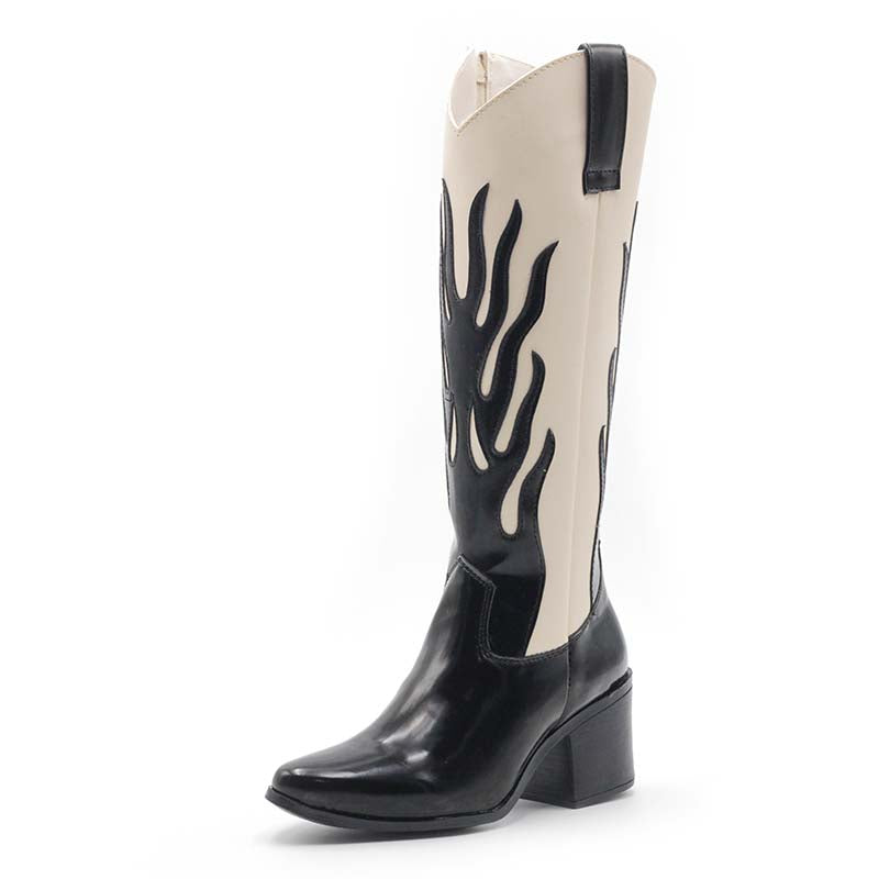 Bota Vaquera Medianoche Negra Blanco Para Mujer Guga Boots