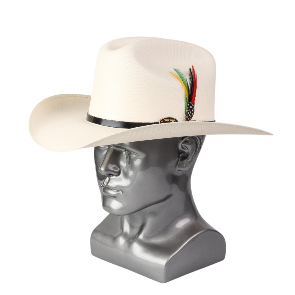 Vista lateral destacando longitud del ala y plumas decorativas.