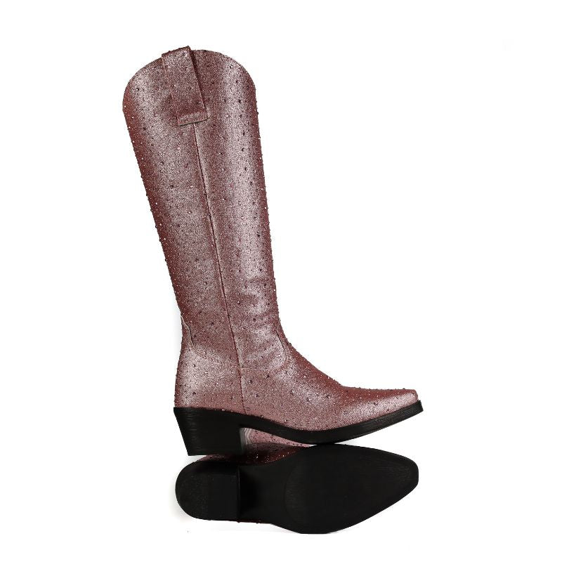 Bota Vaquera Brillo del Oeste Rosa