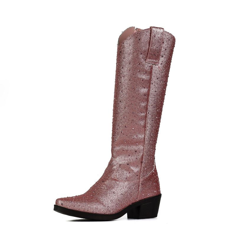 Bota Vaquera Brillo del Oeste Rosa